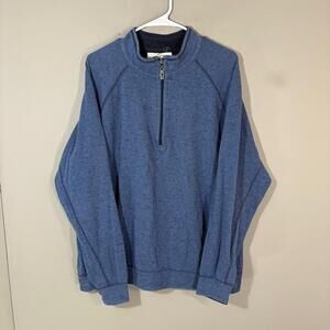 Tommy Bahama Sweatshirt Mens XL Blue Reversible 1/4 Zip Mock Neck Pullover Knit